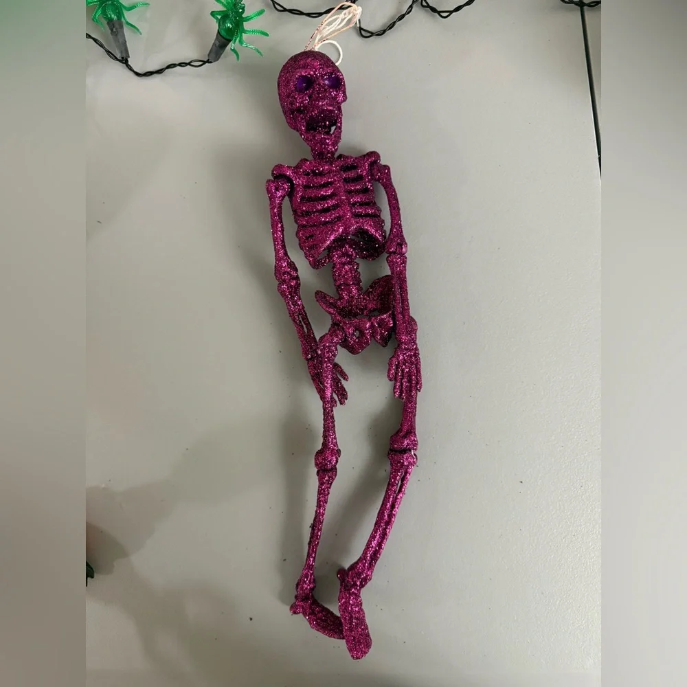 Halloween decor skull Purple glittery skeleton Spooky Sign Spider String Light